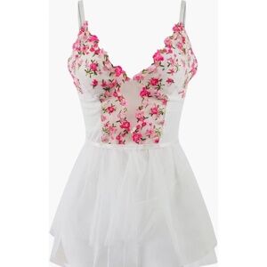 RARE SBOVIA Floral Embroidered Sheer Mesh Babydoll Lingerie